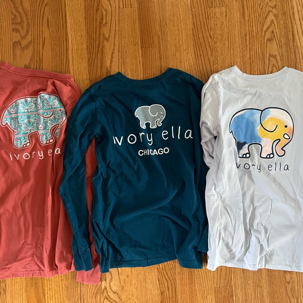 Ivory Ella Kids Long Sleeve Tees - Dark Coral, Teal, and Light Blue Lot of 3